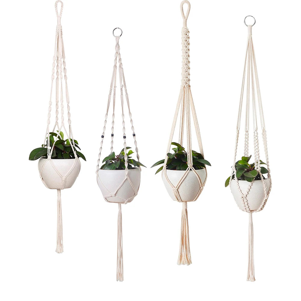 Macramé Planta Cabide Cestas, Vasos De Flores Titular, Varanda Parede Pendurado Plantador, Decoração Atada Corda De Elevação, Casa Jardim Suprimentos