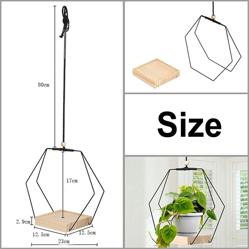 Prateleira de vaso de flores suspensa com vasos de flores suspensos internos, decoração de varanda, plantas, sala de estar, cesta de suspensão de prateleira de madeira